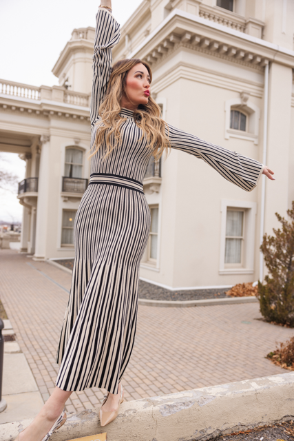 Alwen Dress in Black and White Stripe