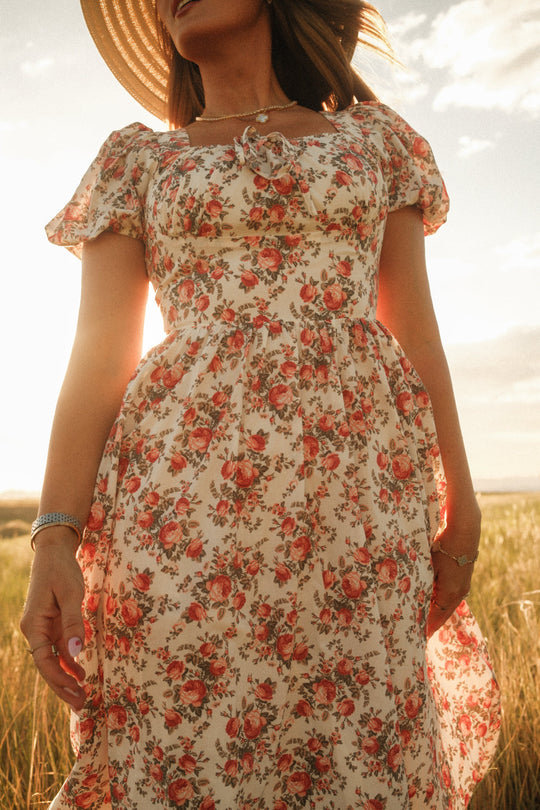 Amira Dress in Ivory Heritage Rose-2