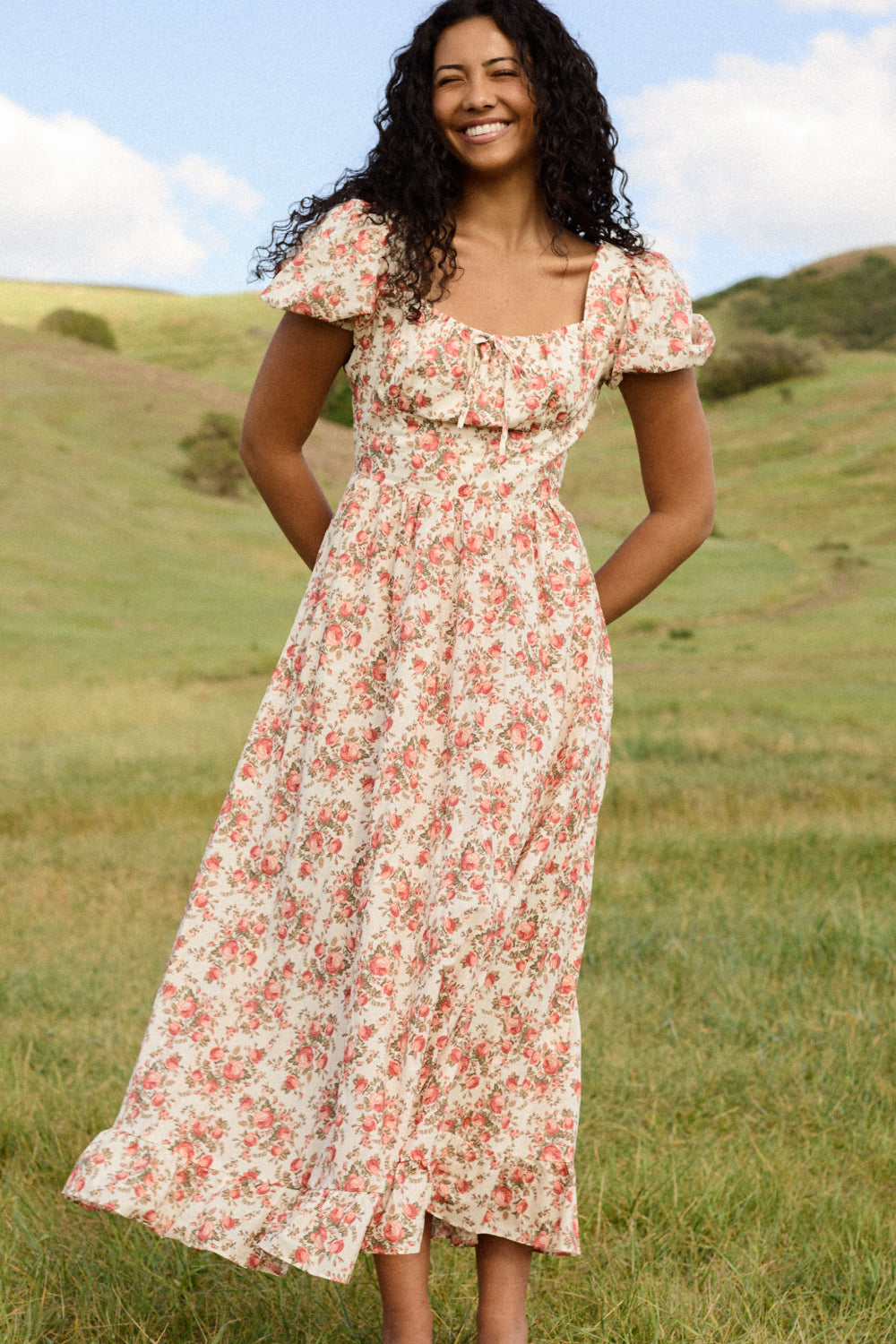 Amira Dress in Ivory Heritage Rose-3