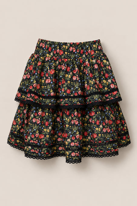 Annalise Skirt in Obsidian Vintage Poppies