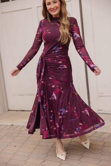 Aubriella Dress in Burgundy Floral