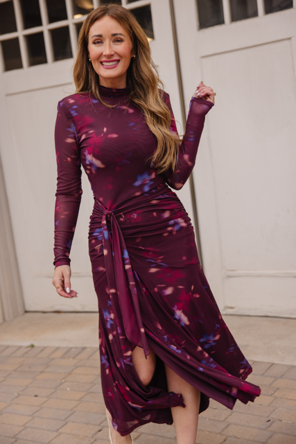 Aubriella Dress in Burgundy Floral