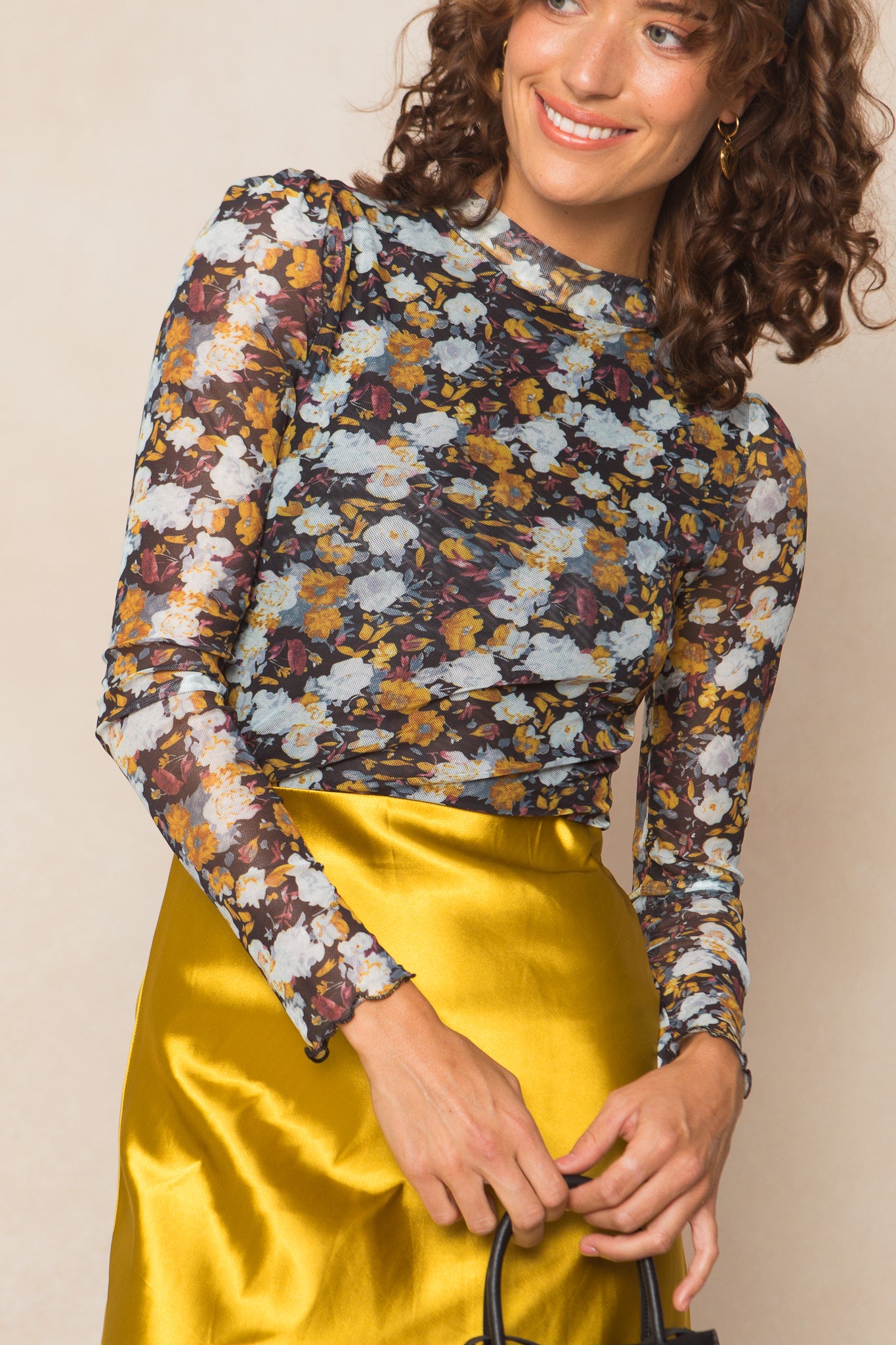 black and yellow floral top