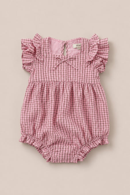 Baby Ana Romper in Pink & Brown Gingham