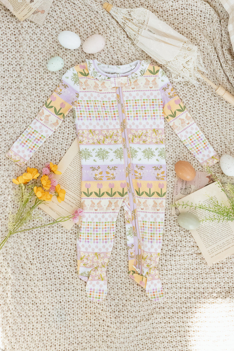 Baby So Soft Footie One Piece in Boxwood Blossoms Print