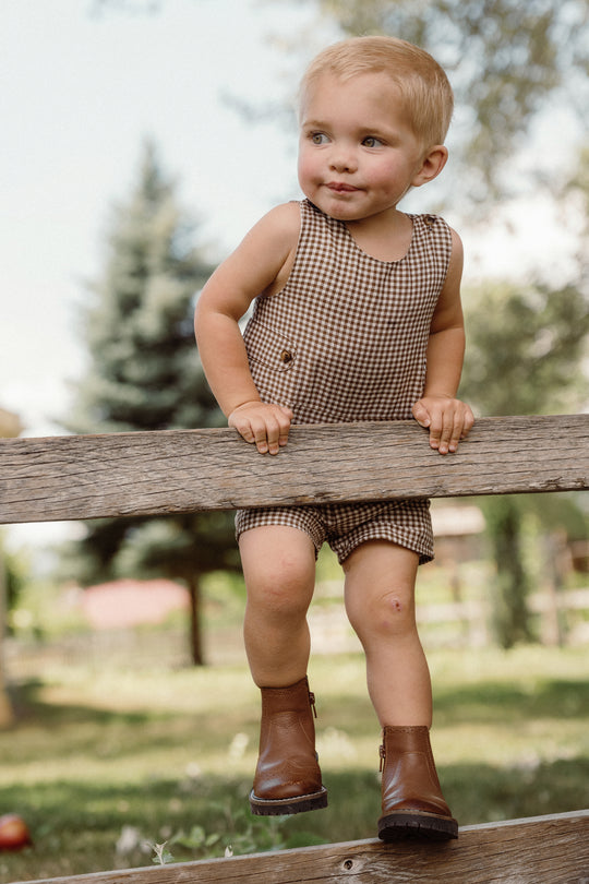 Baby Boy Thomas Romper in Brown Gingham – Ivy City Co