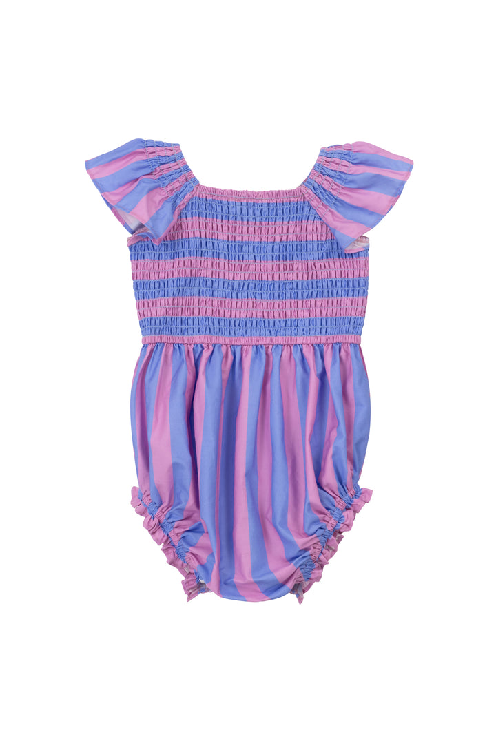 Baby Collins Romper in Pink & Blue Stripe