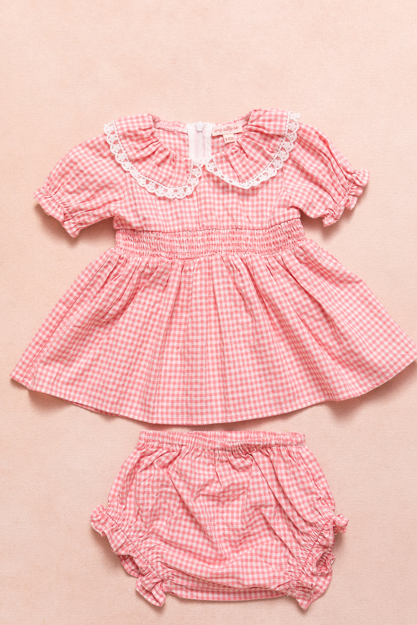 Baby Hannah Dress Set in Pink Gingham