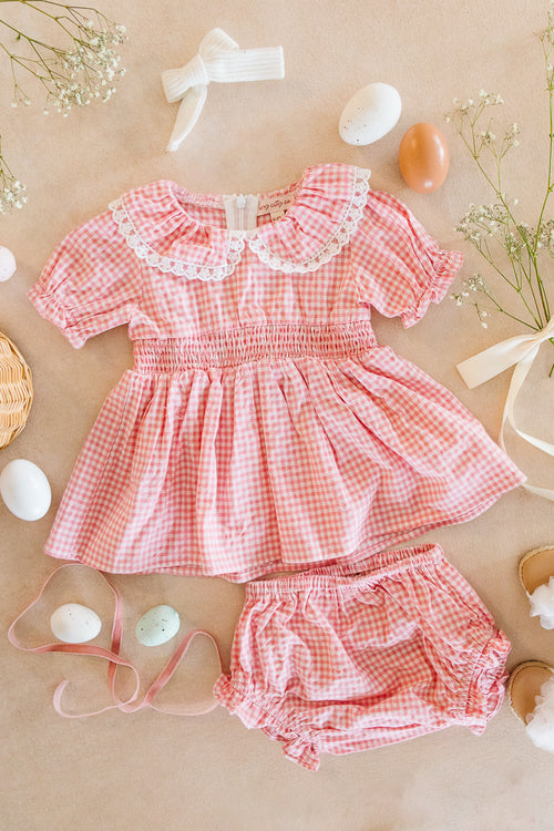 Baby Hannah Dress Set in Pink Gingham