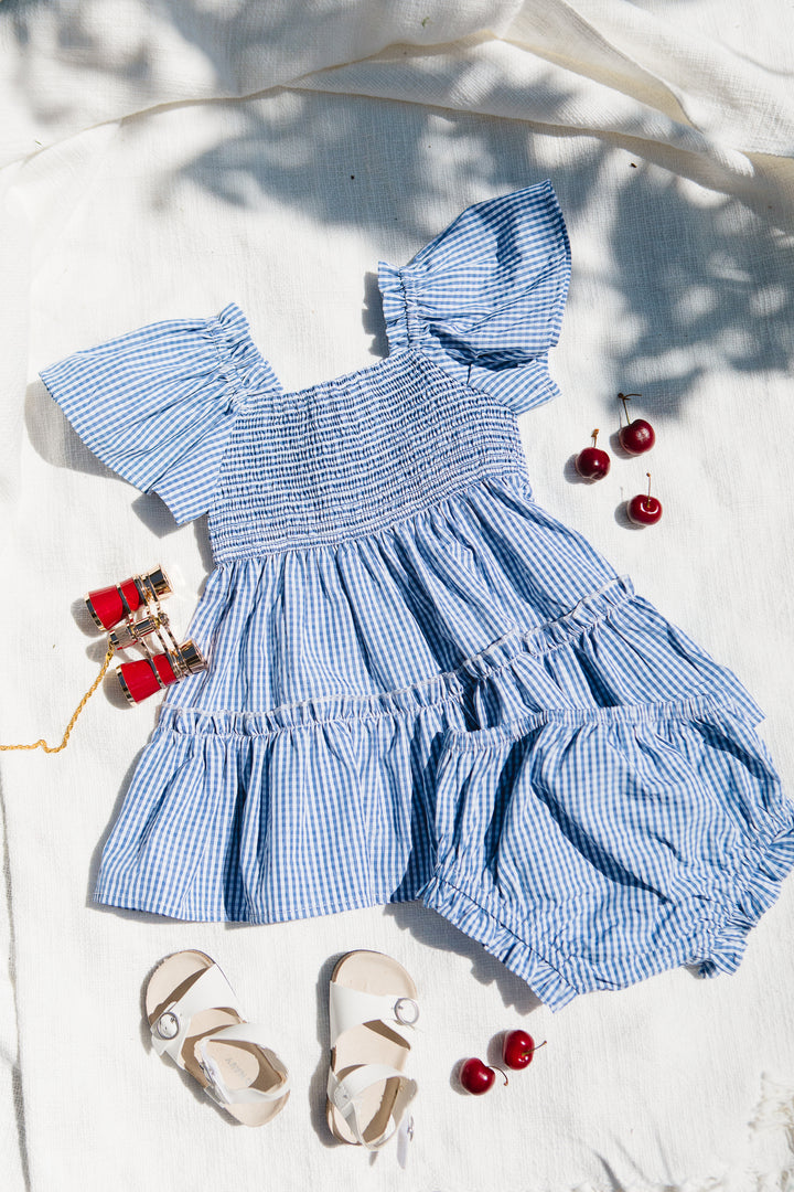 Baby Indie Dress Set in Blue GIngham