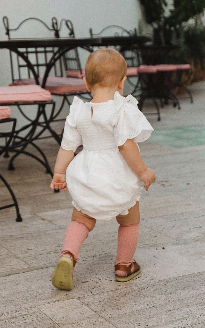 Baby Janie Romper in White Eyelet