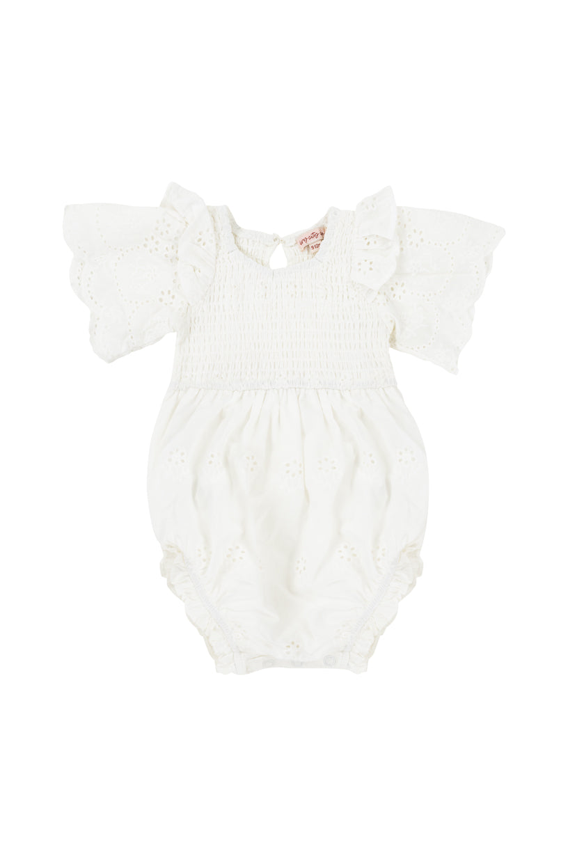 Baby Janie Romper in White Eyelet