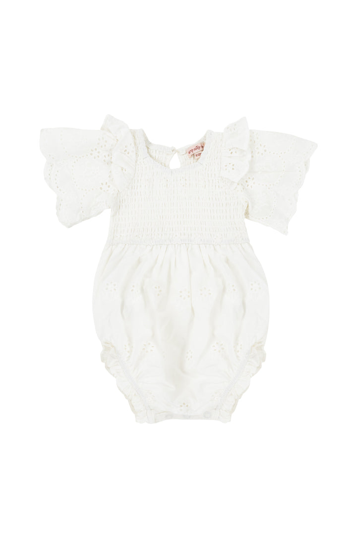 Baby Janie Romper in White Eyelet