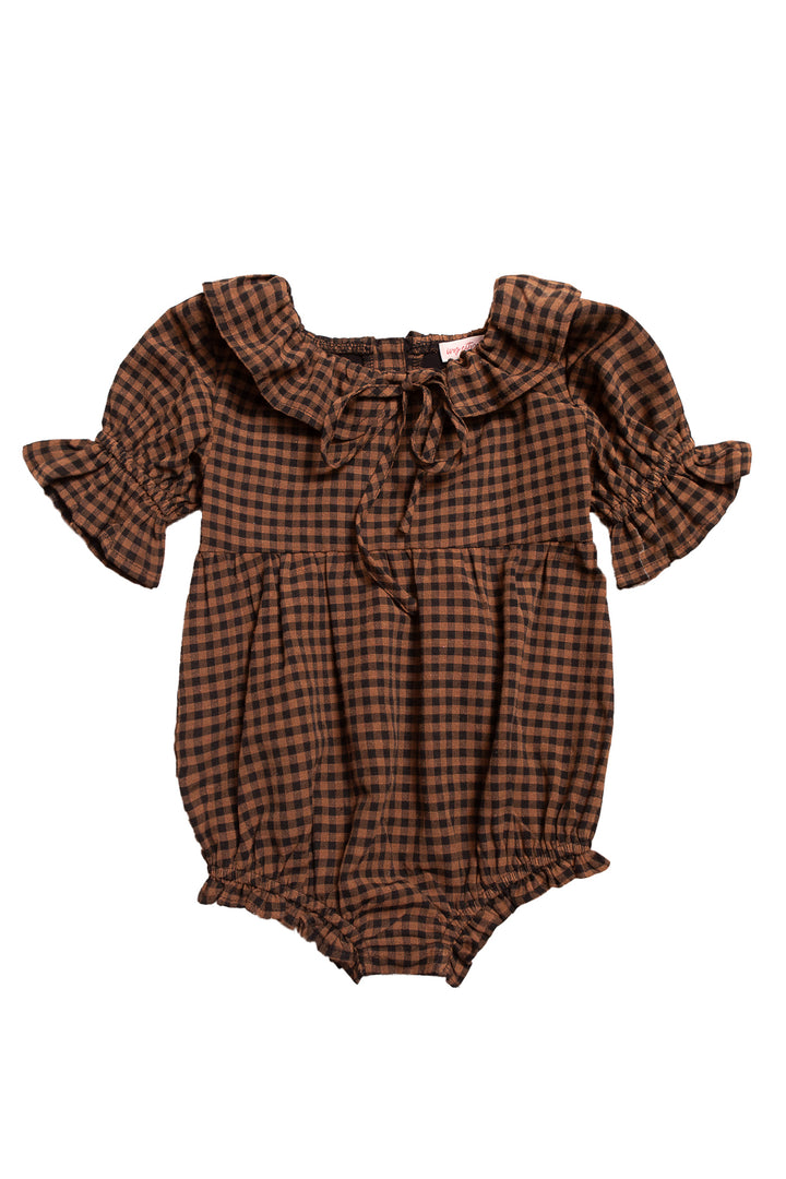 Baby Maple Romper in Brown Gingham