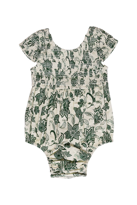 Floral-patterned baby romper on a white background