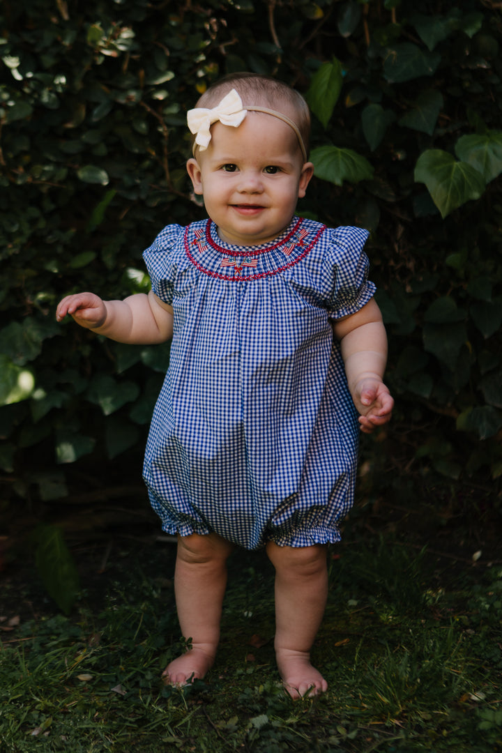 Baby Martha Romper in Blue Gingham
