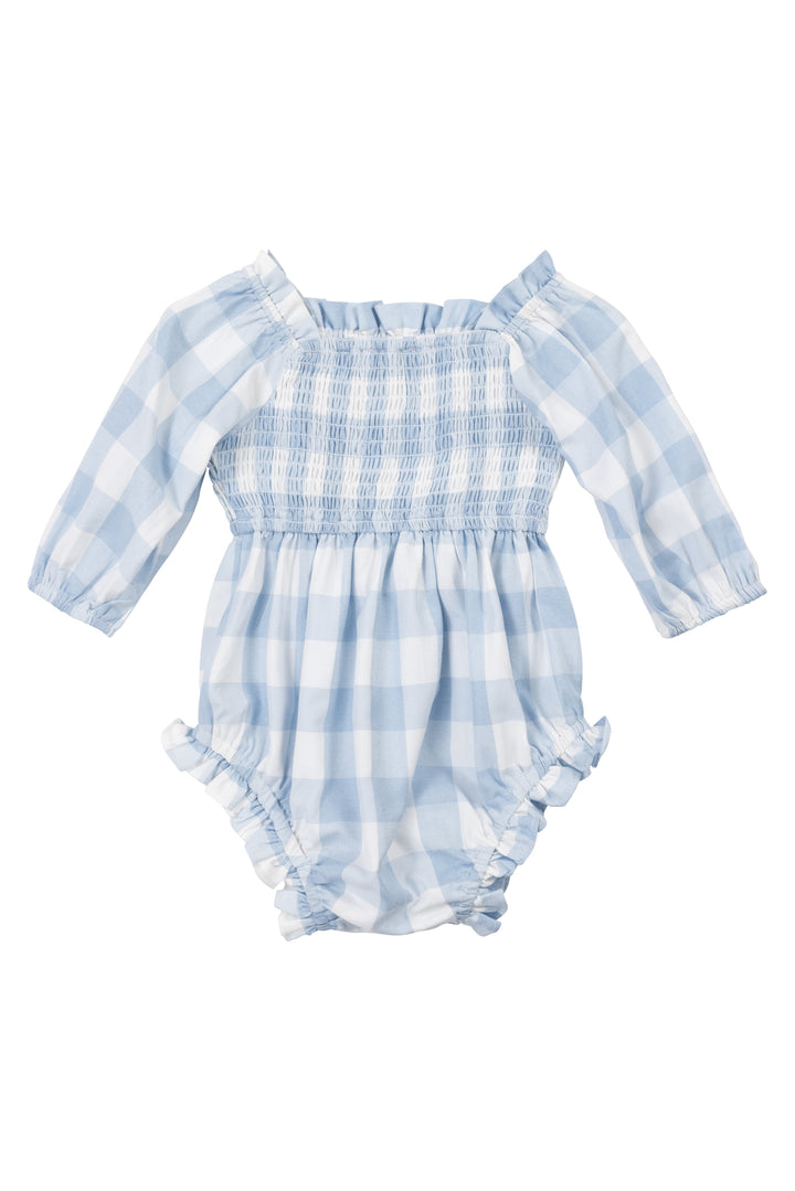 Baby Mia Gingham Romper in Blue