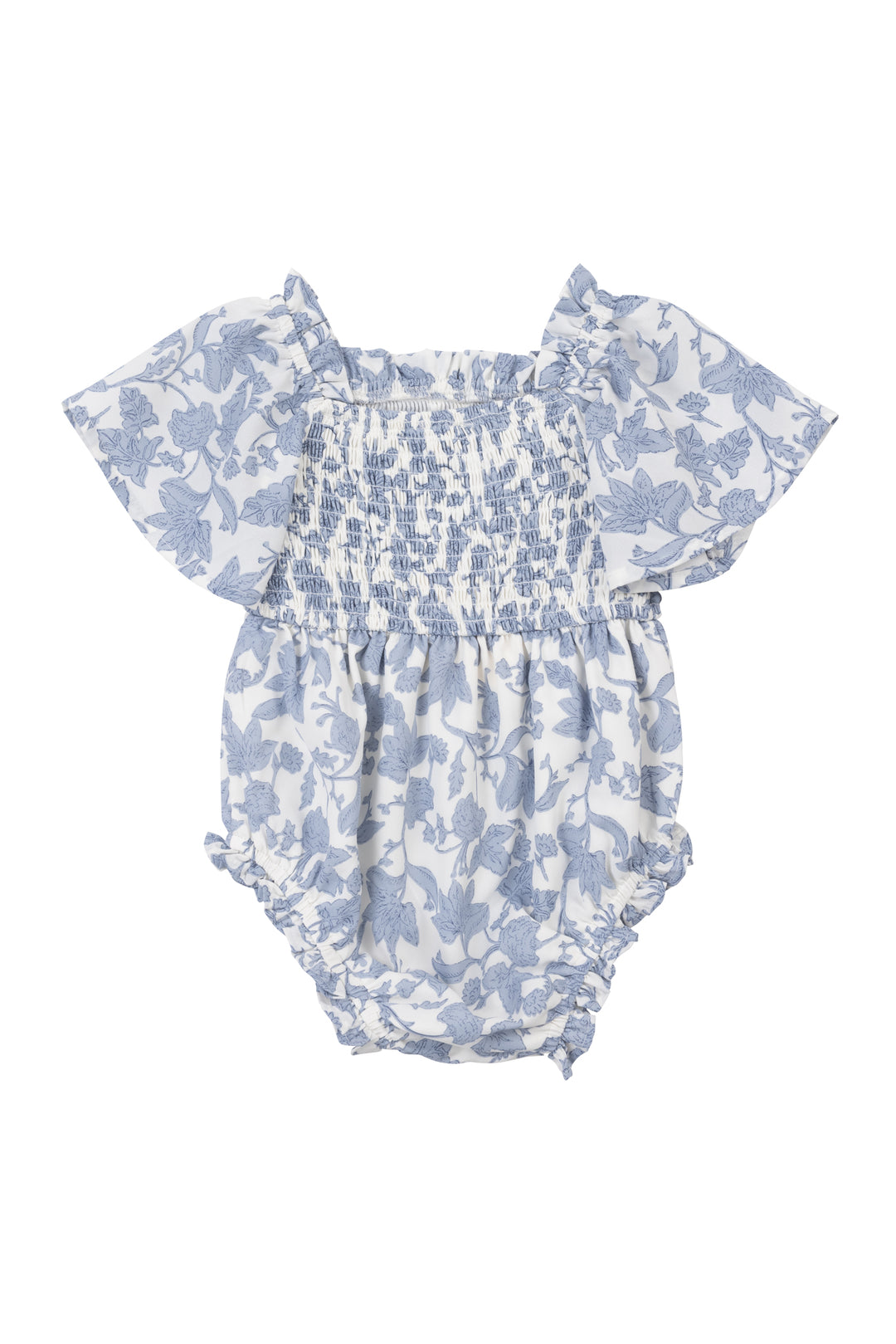 Baby Ophelia Romper in Blue Floral Toile