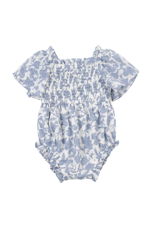 Baby Ophelia Romper in Blue Floral Toile
