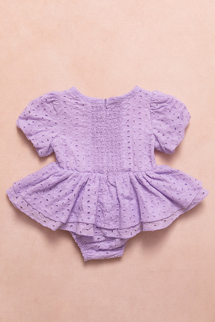 Baby Picnic Skirt Romper in Lavender Eyelet