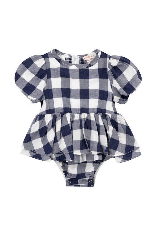 Baby Picnic Skirt Romper in Navy Gingham