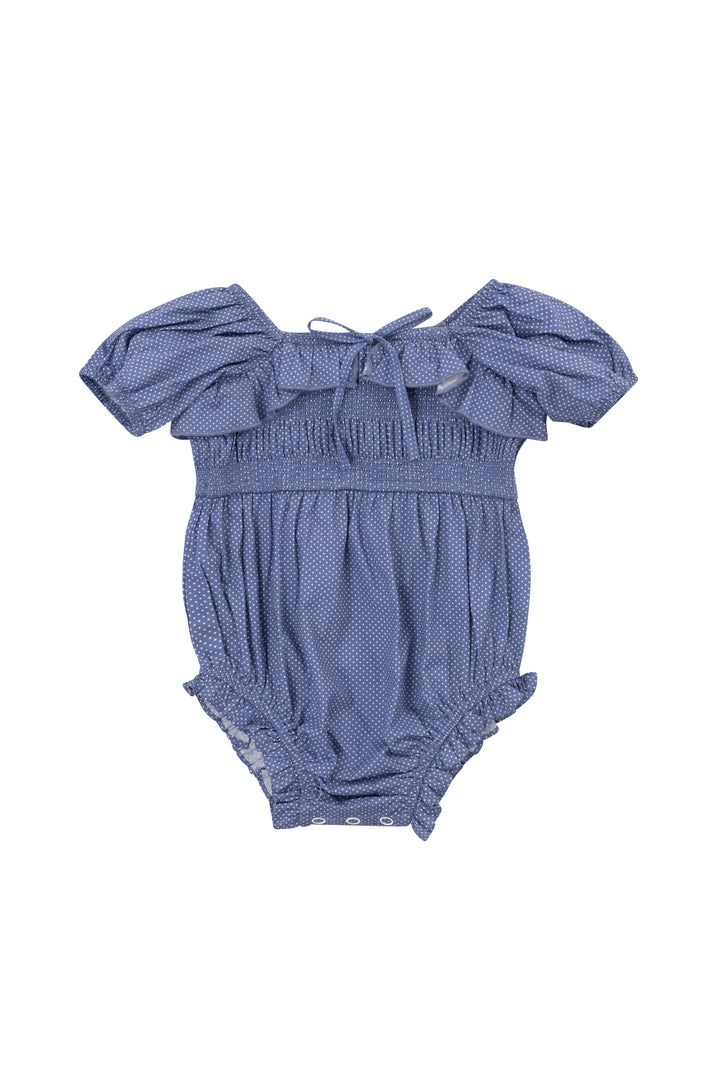 Baby Rae Romper in Blue Polka Dot