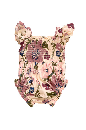 Floral baby romper on a white background