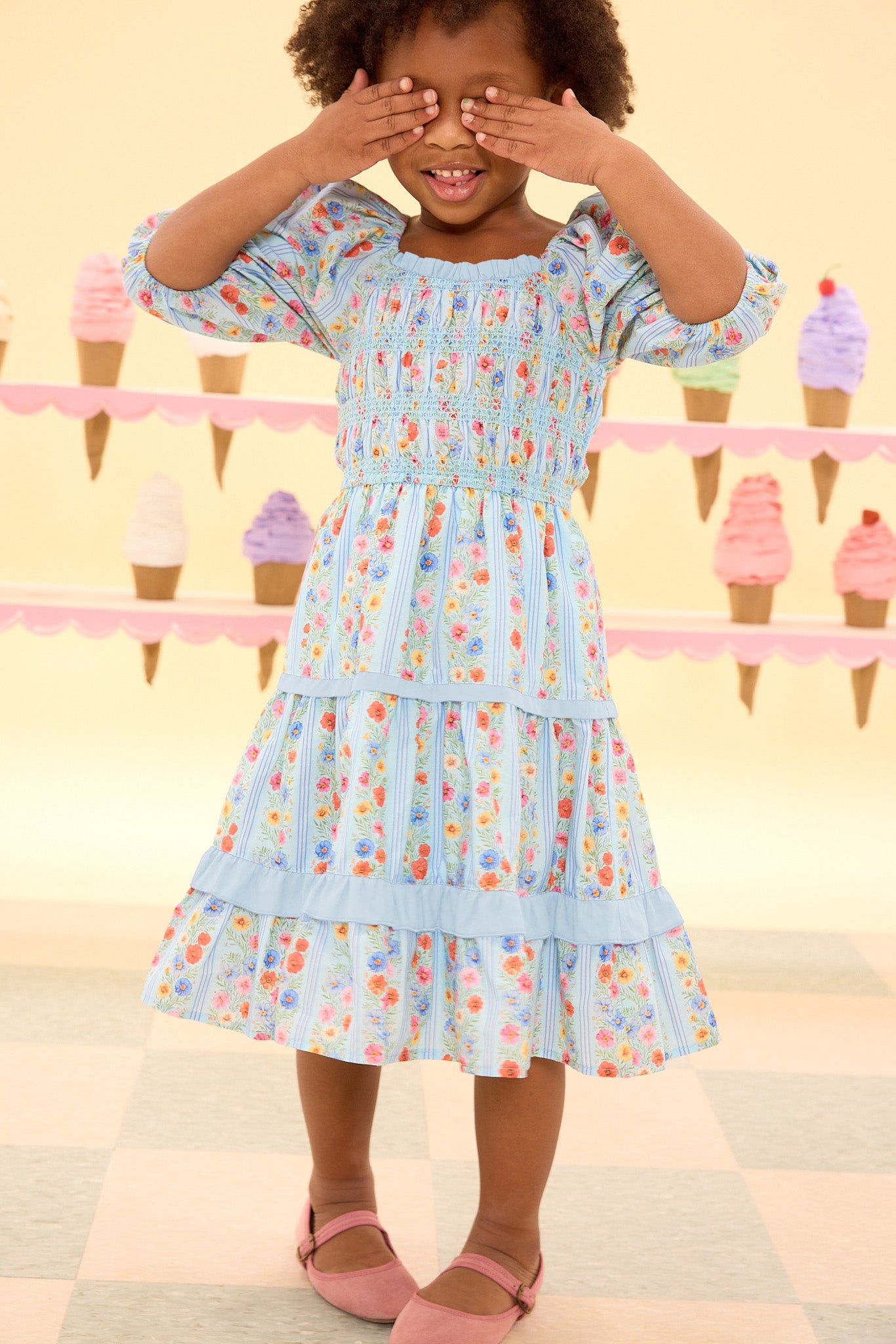 APOLINA 　Ethel Dress 3-5y Mini Roselyn Dress in Blue Linear Floral Print – Ivy City Co