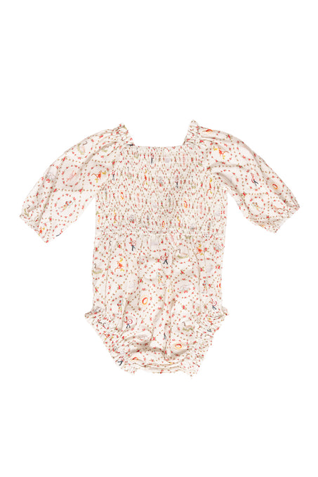 Floral-patterned baby onesie on a white background
