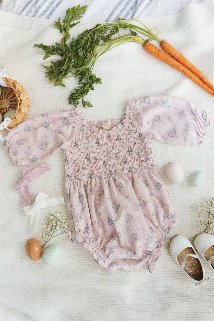 Baby Teagan Romper in Purple Gingham