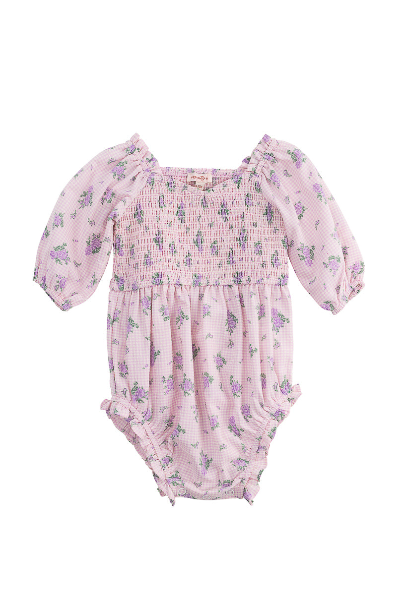 Baby Teagan Romper in Purple Gingham