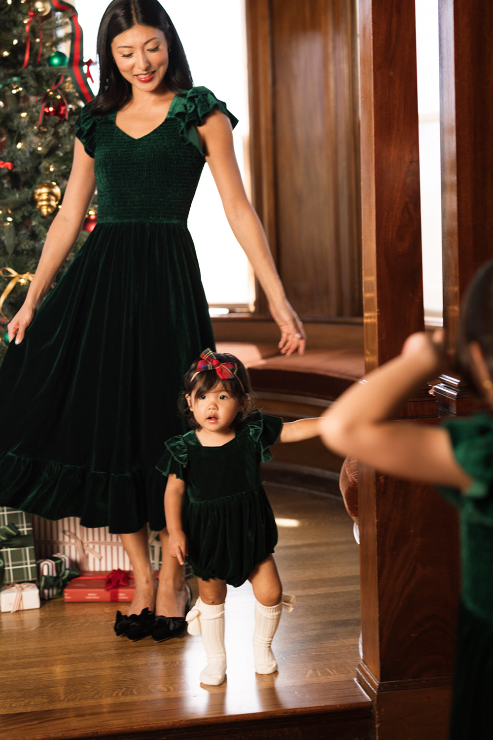 Baby Hattie Romper in Emerald Velvet