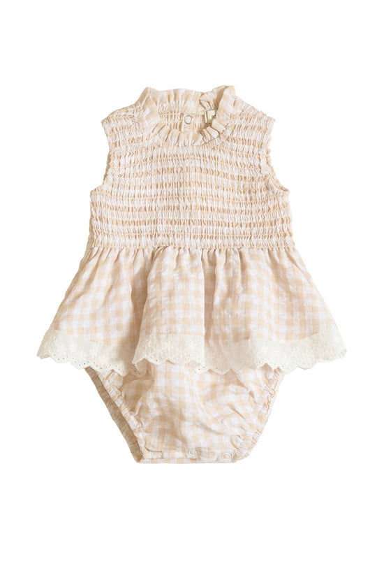 Baby Presley Sleeveless Romper in Cream Gingham-7