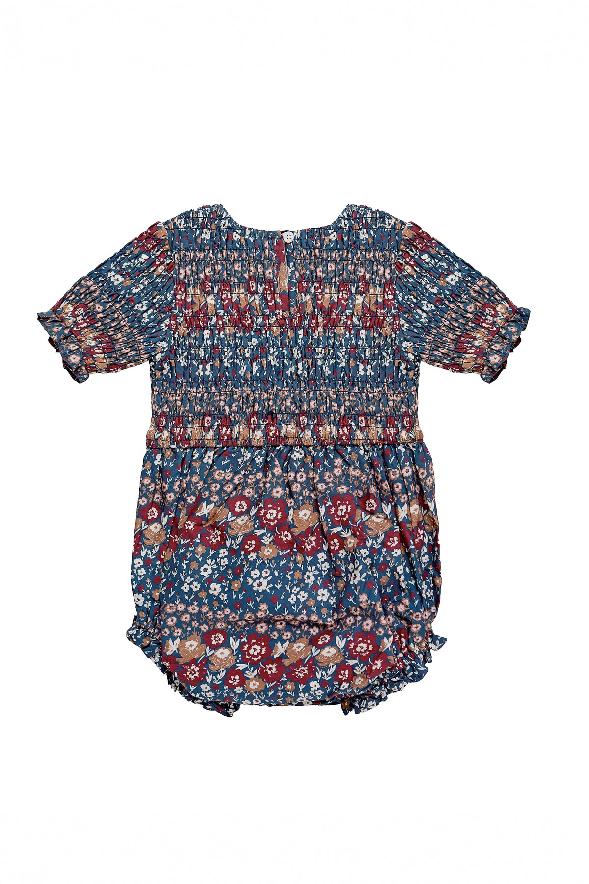 Floral baby romper with floral print on a white background