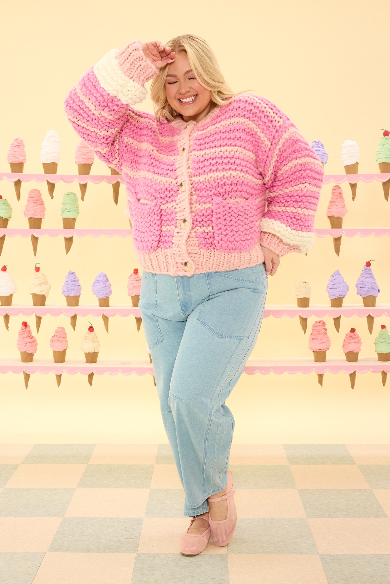 【Bibiy.】peplum cardigan Baby Pink Bailey Cardigan in Pink Stripes – Ivy City Co