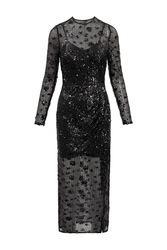 black shimmering dress Belinda in Sequin Nina Womens Sofie Rhinestone Size:UK32 WAREHOUSE2026 Size medium measures 54.25