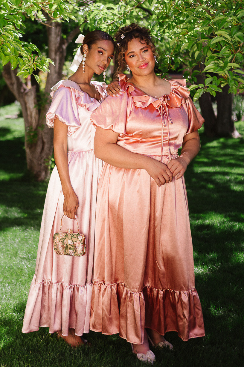 Satin blush shops gown