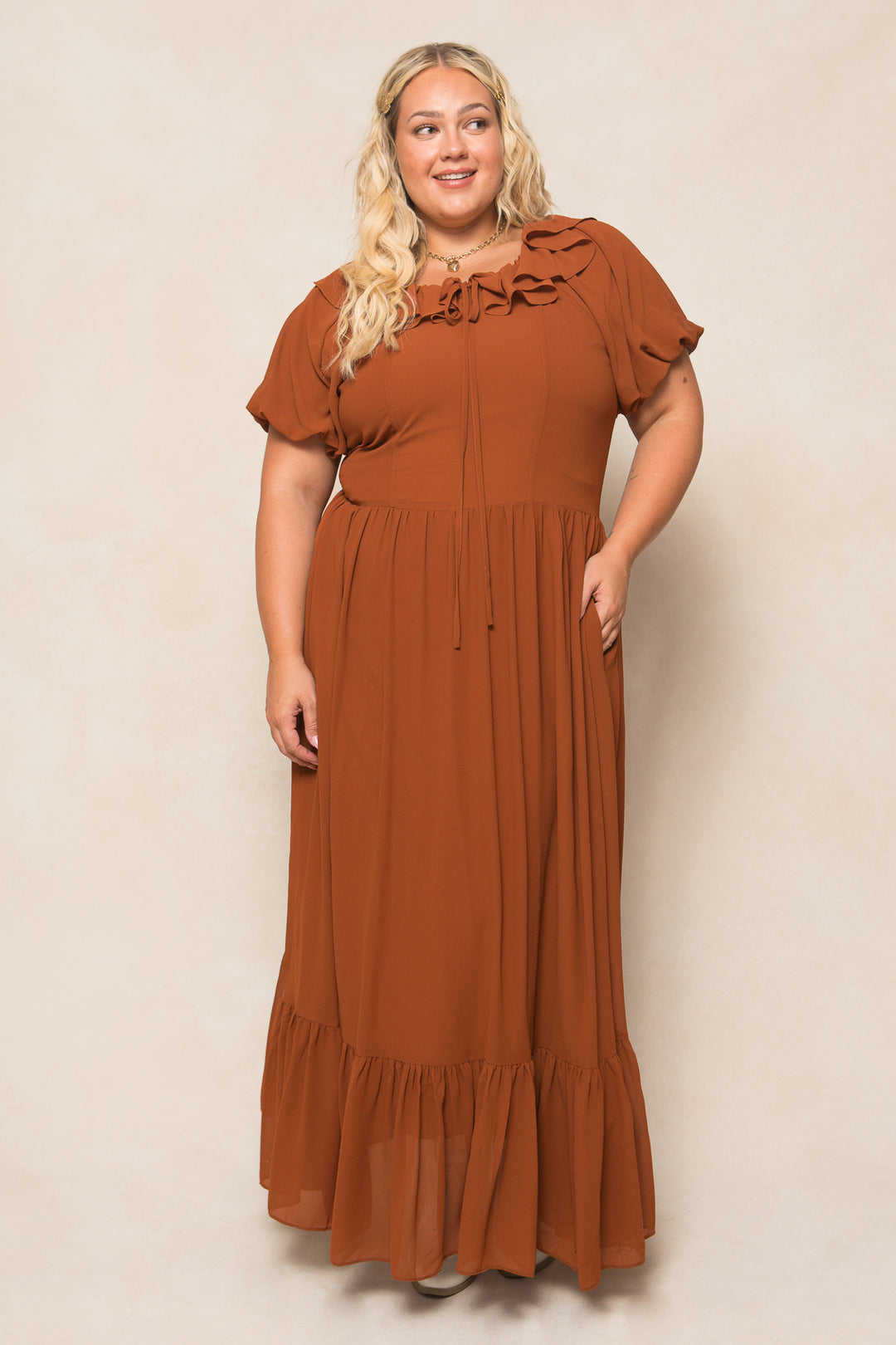 Billie Dress in Amber Chiffon