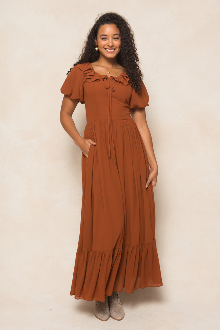 Billie Dress in Amber Chiffon