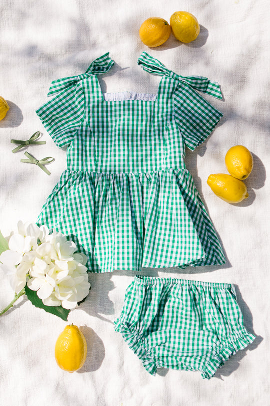 Baby Blakely Dress Set in Green Gingham