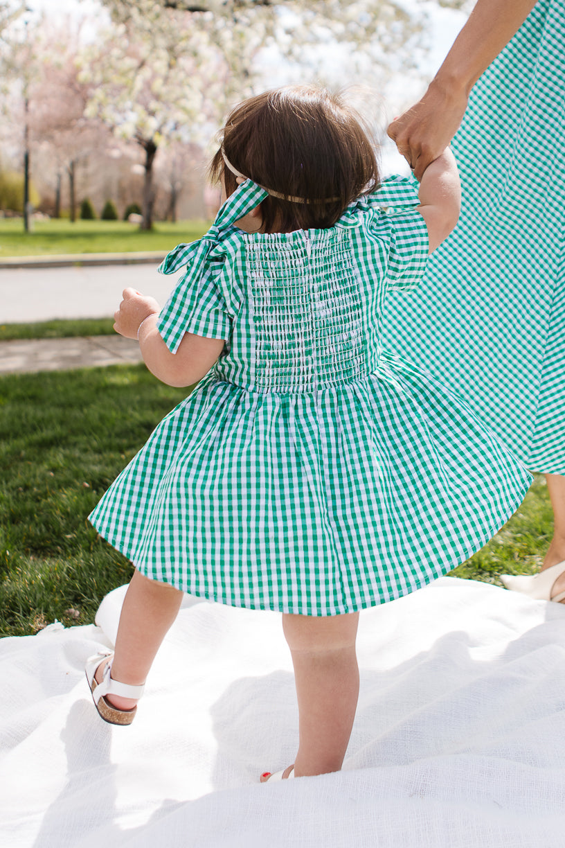 Baby Blakely Dress Set in Green Gingham