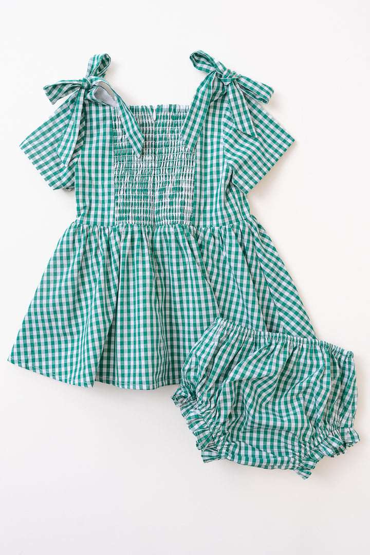 Baby Blakely Dress Set in Green Gingham