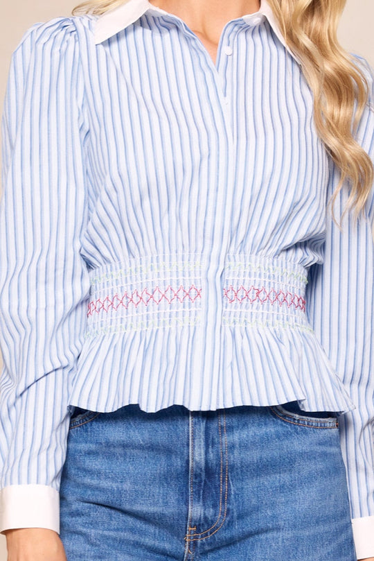 Bluebell Top in Blue & White Stripes