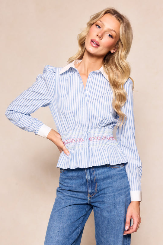 Bluebell Top in Blue & White Stripes