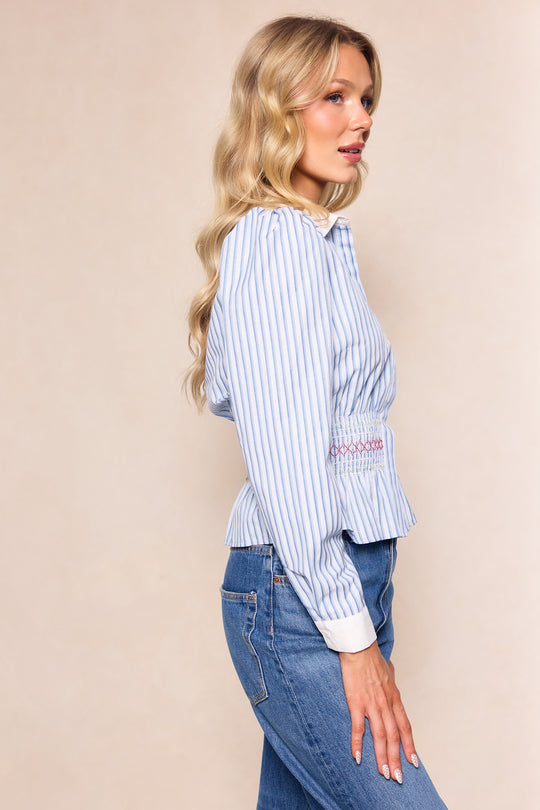 Bluebell Top in Blue & White Stripes