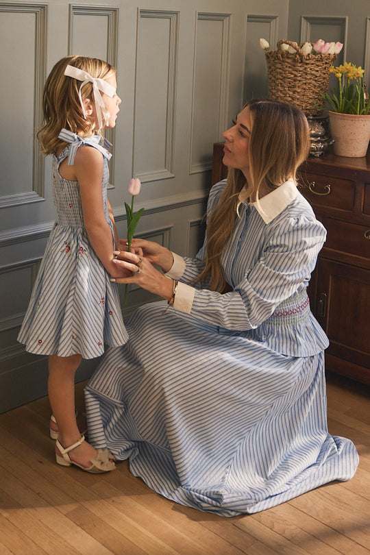 Bluebell Top in Blue & White Stripes