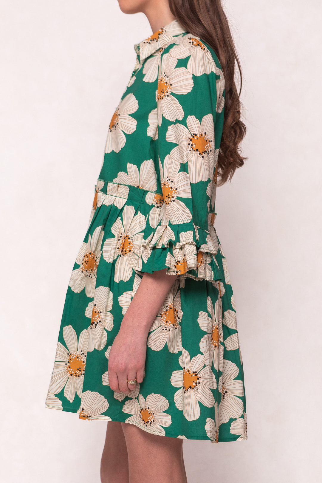 Bowie Dress in Green with White Floral
