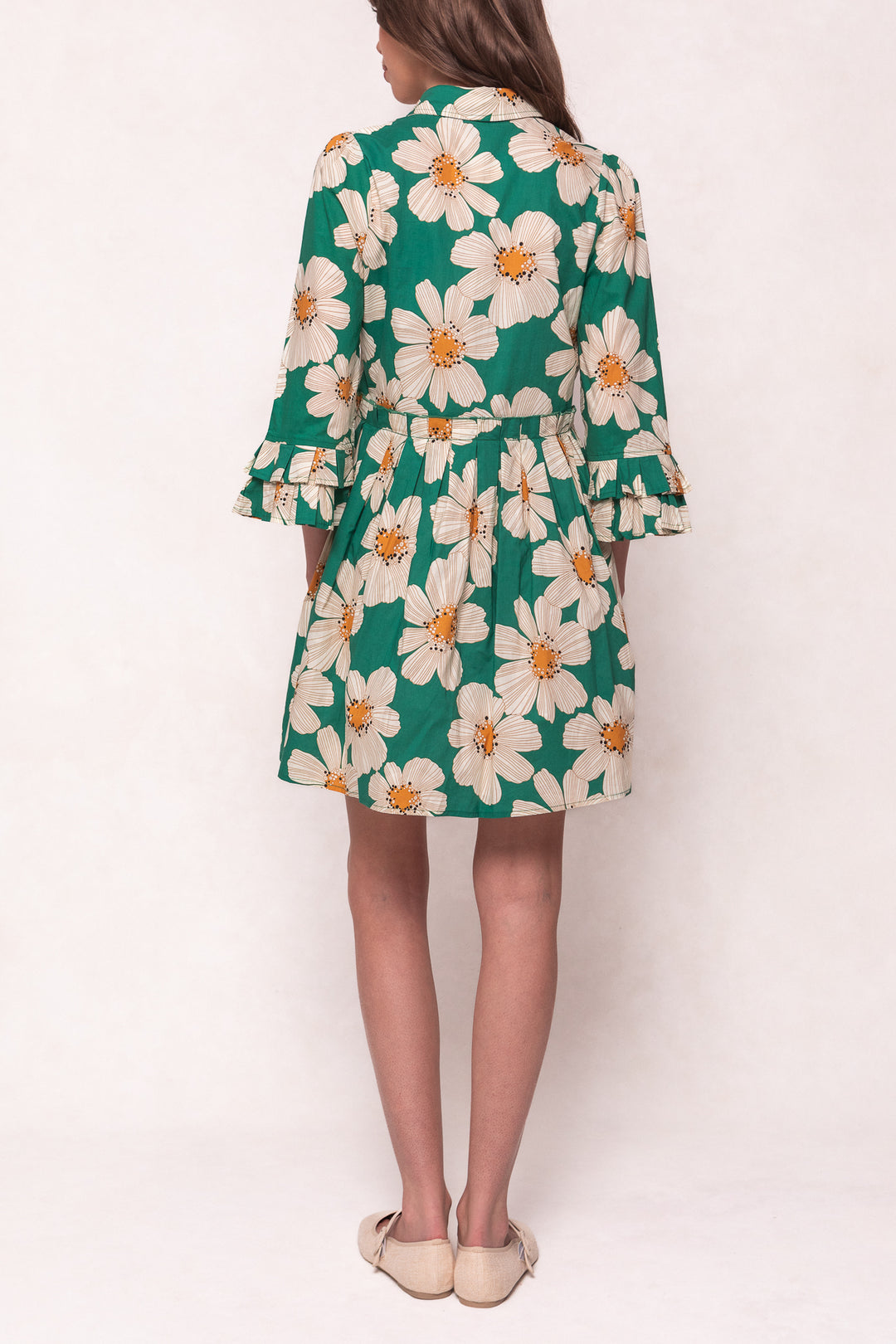 Bowie Dress in Green with White Floral