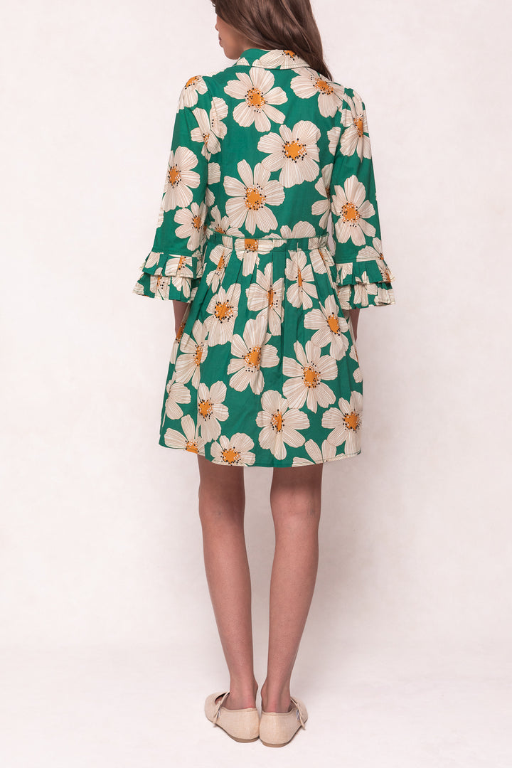 Bowie Dress in Green with White Floral