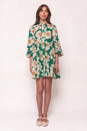 Bowie Dress in Green with White Floral